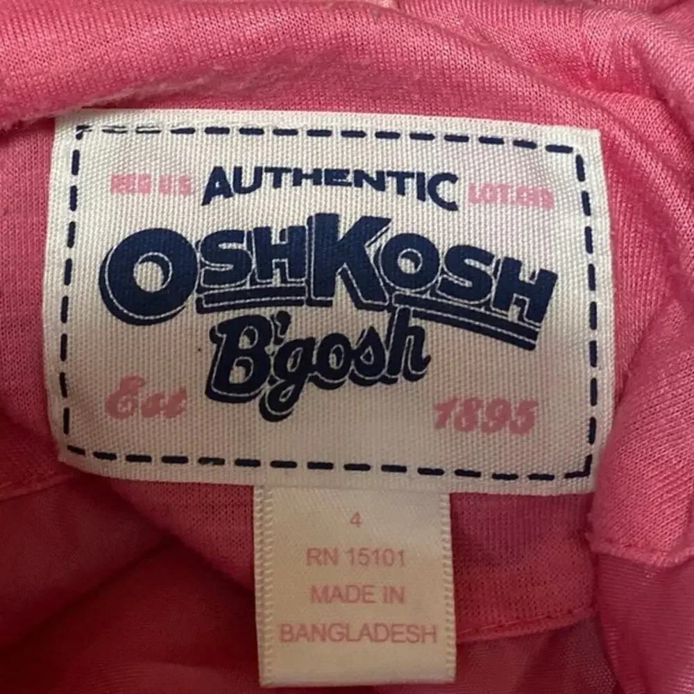Osh Kosh Kids Girls Pink Plaid Long Sleeve Hoodie Hooded Rain Coat Jacket Size 4